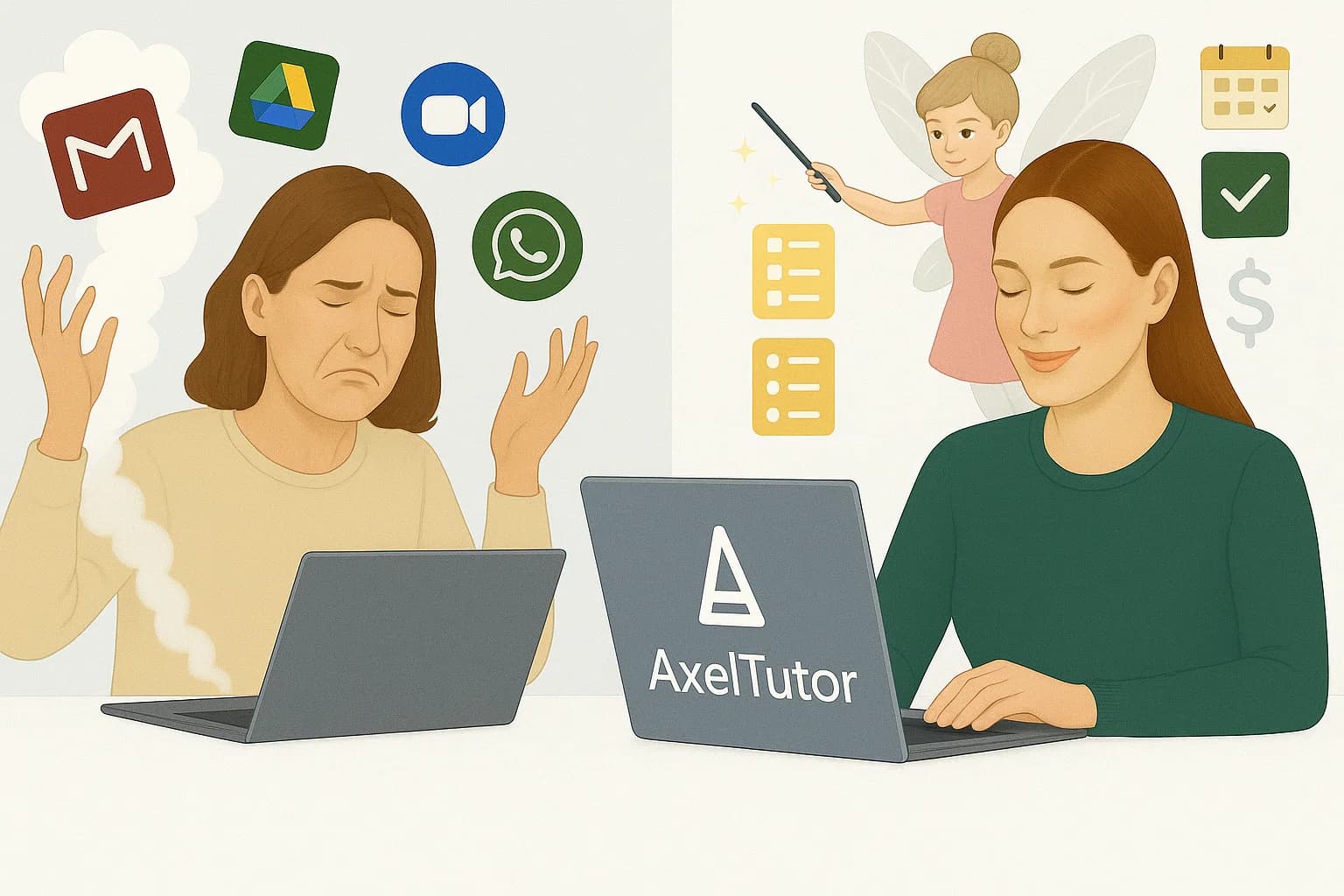 AxelTutor dashboard showing scheduling, AI lesson creation, interactive whiteboard, and automated follow-ups in one unified platform